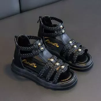 Модная летняя новая модная обувь принцессы с открытым носком, детская обувь на мягкой подошве, римская обувь, сандалии для девочек 26 розовый