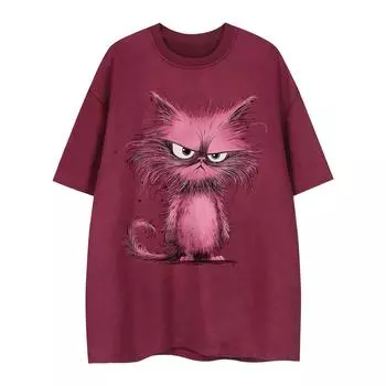 Модная летняя новая модная повседневная свободная облегающая мужская и женская футболка с короткими рукавами и принтом кота из мультфильма S миндальный