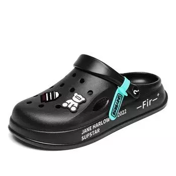 Модная летняя обувь 2024 года для мужчин и женщин, сандалии, мюли, нескользящие, на толстой подошве, пляжные, с мягкой подошвой, тапочки Baotou, мультяшный тренд, женские туфли Baotou 36 синий