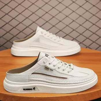 Модная летняя обувь 2024 года из сетчатой ткани для мужчин, мужские тапочки с носками, повседневная обувь для улицы, парусиновые тапочки, универсальная сетчатая обувь 39 серый