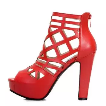 Модная летняя обувь, ботильоны для женщин, босоножки на высоком каблуке, вырезы на платформе, цвет черный, красный, белый, синий, танцевальная обувь для вечеринок, большой размер 45 50 34 чёрный