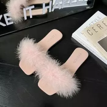 Модная летняя обувь для женщин Модные тапочки на плоской подошве с квадратным носком для женщин Шлепанцы Обувь для улицы Повседневные женские тапочки Женские сандалии 35 бежевый