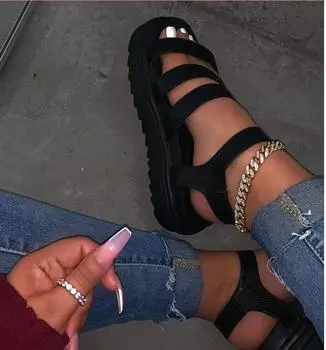 Модная летняя обувь Женские сандалии Праздничные пляжные босоножки на танкетке Женские тапочки Мягкие удобные женские летние тапочки uio90 11 чёрный