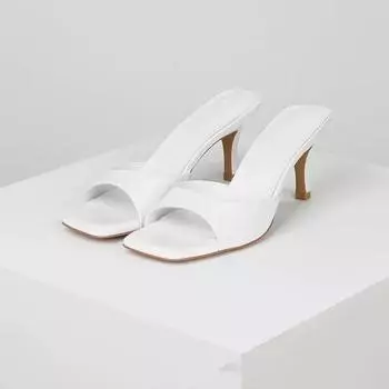 Модная летняя обувь, женские тапочки с открытым носком, квадратный носок, тонкий каблук, мюли, женские туфли для улицы, платья, офиса, на каблуке 38 белый