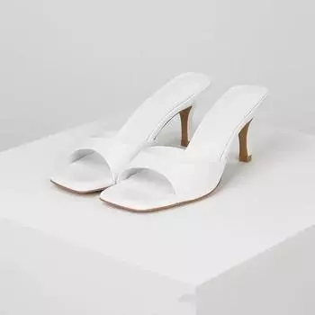 Модная летняя обувь, женские тапочки с открытым носком, квадратный носок, тонкий каблук, мюли, женские туфли для улицы, платья, офиса, на каблуке 35 белый
