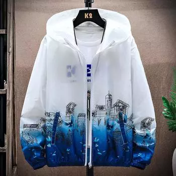 Модная летняя осенняя тонкая солнцезащитная куртка для мужчин и женщин, трендовая повседневная куртка с градиентным принтом XXL синий