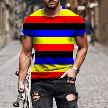 Модная летняя полосатая футболка мужская футболка с 3D-принтом S чёрный