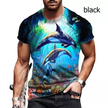 Модная летняя повседневная футболка с короткими рукавами и милыми животными, футболка с 3D принтом дельфина, топы с круглым вырезом