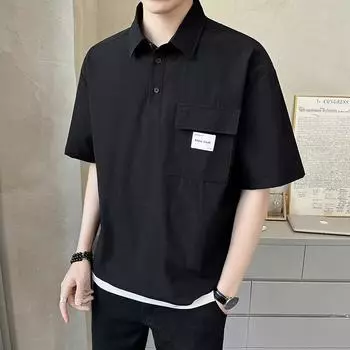 Модная летняя рубашка-поло в гонконгском стиле: Мужской топ свободного кроя с короткими рукавами в корейском стиле Medium
