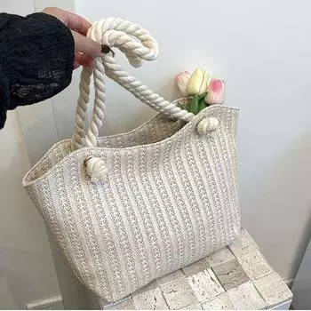 Модная летняя соломенная сумка через плечо для женщин, пляжный отдых, шопинг, тканая, большая вместимость, верхняя ручка, женская сумка-тоут 43x9.5x29.5cm бежевый