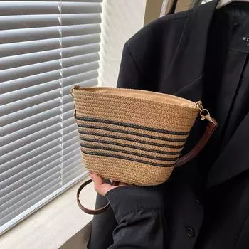 Модная летняя соломенная сумка через плечо, пляжная праздничная сумка для покупок, тканая сумка через плечо, кошельки для женщин, сумки 16x8x17cm бежевый