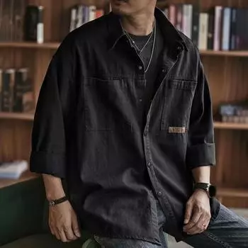 Модная летняя весенняя ретро-рубашка для мужчин в стиле сафари с длинным рукавом, повседневная белая черная винтажная свободная рубашка большого размера, уличная одежда на осень M белый