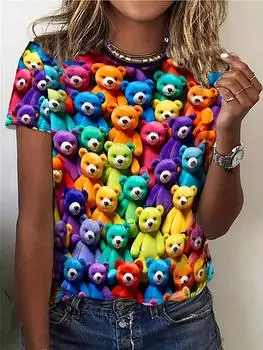 Модная летняя женская футболка с 3D-цветным рисунком и круглым вырезом, с короткими рукавами, повседневная свободная футболка в стиле Харадзюку S