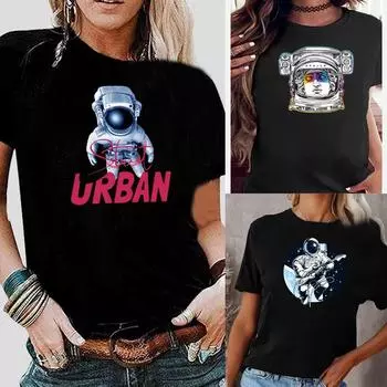 Модная летняя женская футболка с принтом астронавта, повседневная дышащая женская футболка с круглым вырезом и коротким рукавом, женская одежда, уличная одежда XXL