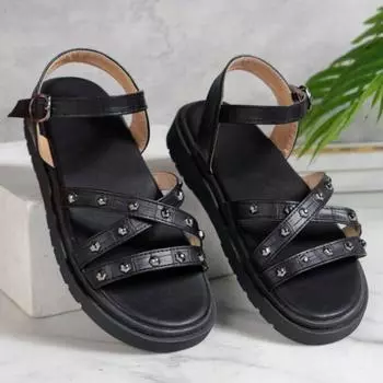 Модная летняя женская обувь большого размера 2024 года, новые водонепроницаемые и нескользящие женские сандалии на платформе с заклепками Zapatos Mujer 36 чёрный