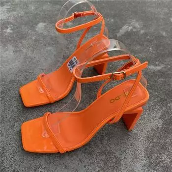 Модная летняя женская обувь в европейском и американском стиле, тонкие квадратные туфли на высоком каблуке для женщин, модные сексуальные босоножки Zapatos Mujer 2024 36 чёрный