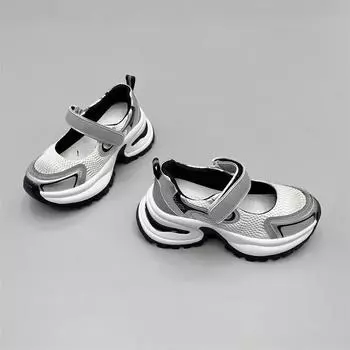 Модная летняя женская повседневная обувь, кроссовки на толстой подошве, новинка 2024 года, модные полые дышащие одинарные туфли для женщин, легкая спортивная платформа 35 серебряный