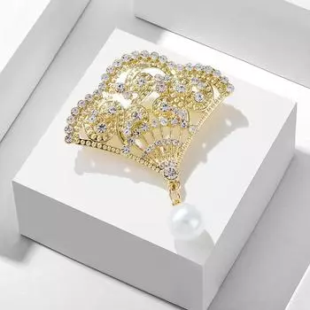 Модная личность веерная брошь с жемчугом, антибликовая пуговица для корсажа Mori, универсальный темперамент для женщин