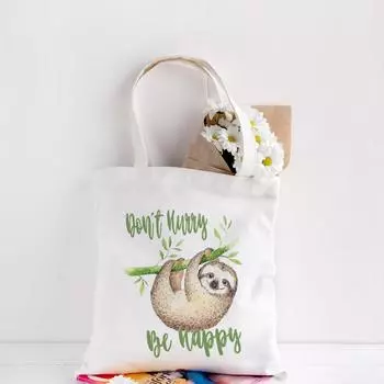 Модная литературная ретро сумка-тоут «Не спешите, будьте счастливы», холщовые сумки с принтом ленивца, простая сумка для покупок