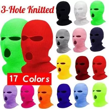 Модная лыжная маска, полный уход за лицом, головной убор, вязаная Балаклава с 3 отверстиями, теплая вязаная полнолицевая маска, шапка-бини, шарф, теплый для зимних видов спорта на открытом воздухе