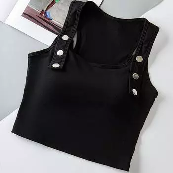 Модная майка-топ на пуговицах с широкими плечами, майка-борцовка с фиксированными чашечками, внутренний слой, верхняя одежда, нижняя рубашка Fit For 40-65kg чёрный
