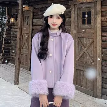 Модная маленькая ароматная ветровка утепленная шерстяная куртка женская осень и зима 2024 новый маленький розовый шерстяной топ S розовый