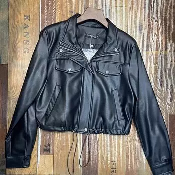 Модная маленькая кожаная куртка женская мотоциклетная одежда весна новая куртка из искусственной кожи повседневная короткая топ-тренд S