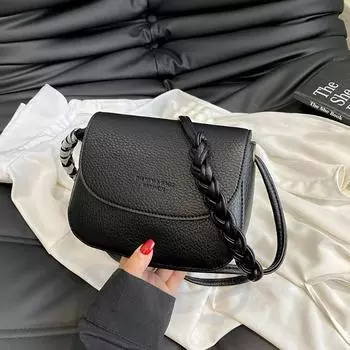 Модная маленькая квадратная сумка-перевертыш женская простая текстура мягкая кожаная сумка через плечо новая универсальная нишевая ретро-косичка через плечо