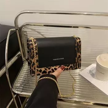 Модная маленькая квадратная сумка, простая модная сумочка, сумка-мессенджер, цепочка с леопардовым принтом, сумка через плечо. коричневый