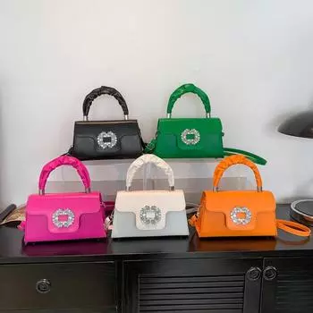 Модная маленькая квадратная сумка с бриллиантами 2024 года, новая женская сумка с драгоценными камнями в национальном стиле, сумка через плечо с иностранной текстурой чёрный