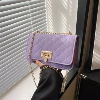 Модная маленькая квадратная сумка с вышитыми ромбами нитью 2024 года, новый летний повседневный тренд, простая однотонная сумка-мессенджер через плечо с цепочкой чёрный