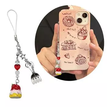 Модная маленькая подвеска в виде десертной вилки, кулон, милый ремешок для телефона, сумка, украшение, портативная подвеска, шнурок для девочек и женщин серебряный