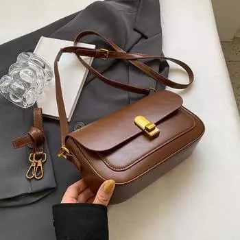 Модная маленькая сумка через плечо из искусственной кожи с клапаном для женщин 2024 года, новые трендовые дизайнерские простые однотонные сумки и кошельки коричневый