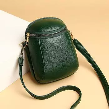 Модная маленькая сумка для телефона для женщин, сумка через плечо из искусственной кожи, круглая сумка через плечо, однотонная сумка 14x7x19cm зелёный
