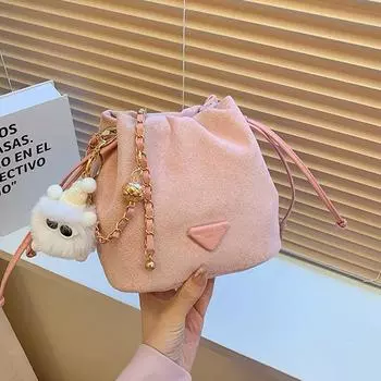 Модная маленькая женская сумка на шнурке 2025 года, новая универсальная однотонная женская сумка-ведро