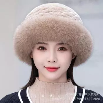 Модная меховая шапка из меха кролика, мех лисы, женская повседневная шапка из натурального меха абрикосовый