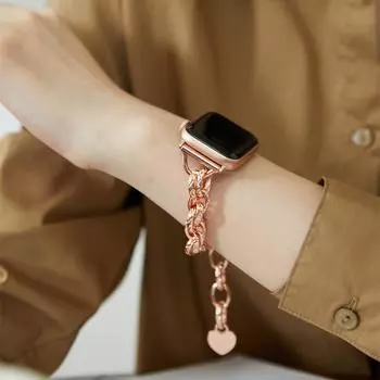 Модная металлическая круглая цепочка для ремешка Iwatch с двойной петлей 41 мм, 45 мм, 49 мм, Ultra SE8 7, 6, 5, ремешок для Apple Watch 4, 3, 2, 1, 38/42 мм, 40/44 мм 38&40&41mm розового золота