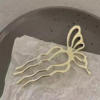 Модная металлическая полая заколка для волос в виде половины крыльев бабочки для женщин, простая золотистая U-образная шпилька, ювелирные аксессуары