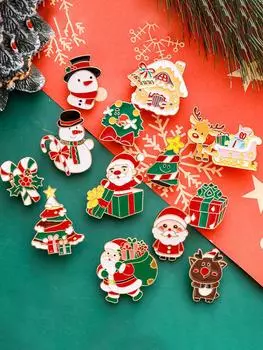 Модная металлическая рождественская брошь мультфильм милый Санта-Клаус снеговик дерево лось эмалированный значок одежда аксессуары подарки A5