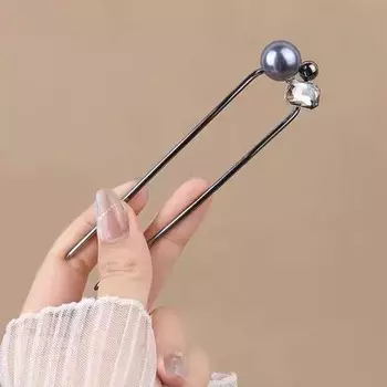 Модная металлическая заколка-бант с жемчугом U-образной формы для женщин Простая золотистая с кристаллами Расческа-шпилька для пучка Инструмент для укладки волос