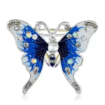 Модная милая и милая серебряная бабочка с тремя кольцами и пряжкой для шарфа, аксессуары синий