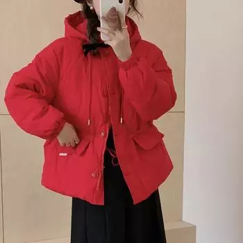 Модная милая куртка-пуховик на шнурке, женская, короткая, зимняя, новая, с капюшоном, тонкая, маленькая, теплая куртка One Size серый