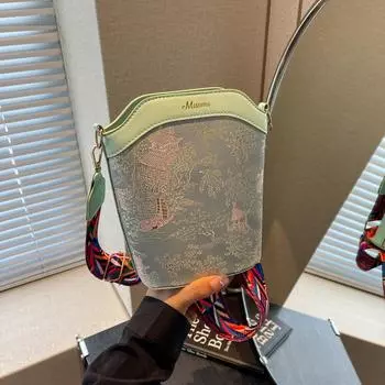 Модная милая нишевая сумка-ведро 2024 года, новая популярная сумка через плечо, сумка-мессенджер, этническая женская сумка серый