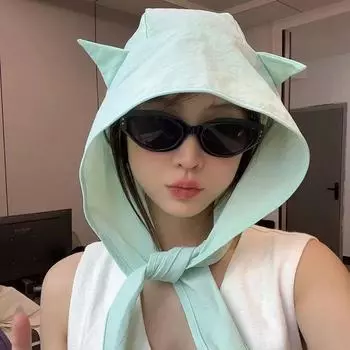 Модная милая шляпа от солнца с ремешком в виде кошачьих ушек, защита от солнца, быстросохнущая для женщин one size зелёный