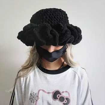 Модная милая вязаная крючком шляпа для девочек с оборками и полями, шерстяная шляпа с оборками и краями, связанная крючком вручную, шляпа-ведро