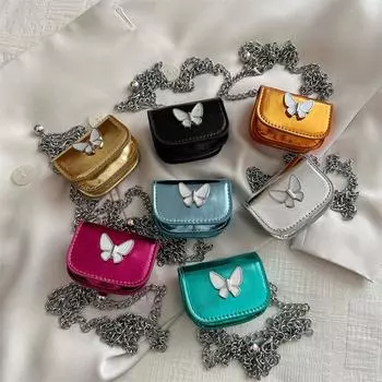 Модная мини-сумка-бабочка с цепочкой, женская, весна 2024, новая универсальная сумка для мелочей, текстурированная сумка-седло чёрный