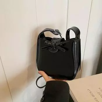 Модная мини-сумка через плечо с бантом, женская однотонная мягкая кожаная сумка-ведро с клапаном, новая женская сумочка для телефона