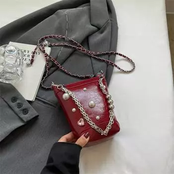 Модная мини-сумка через плечо с цепочкой, женская модная цветная сумка для телефона с бриллиантами и жемчугом, дамский кошелек для монет в виде помады