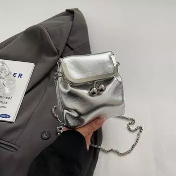 Модная мини-сумка из искусственной кожи с цепочкой для женщин, новая серебристая помада, кошелек для наушников, однотонные сумки через плечо