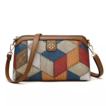 Модная мини-сумка из мягкой кожи для женщин на все случаи жизни Blue-Brown Asymmetrical Patchwork